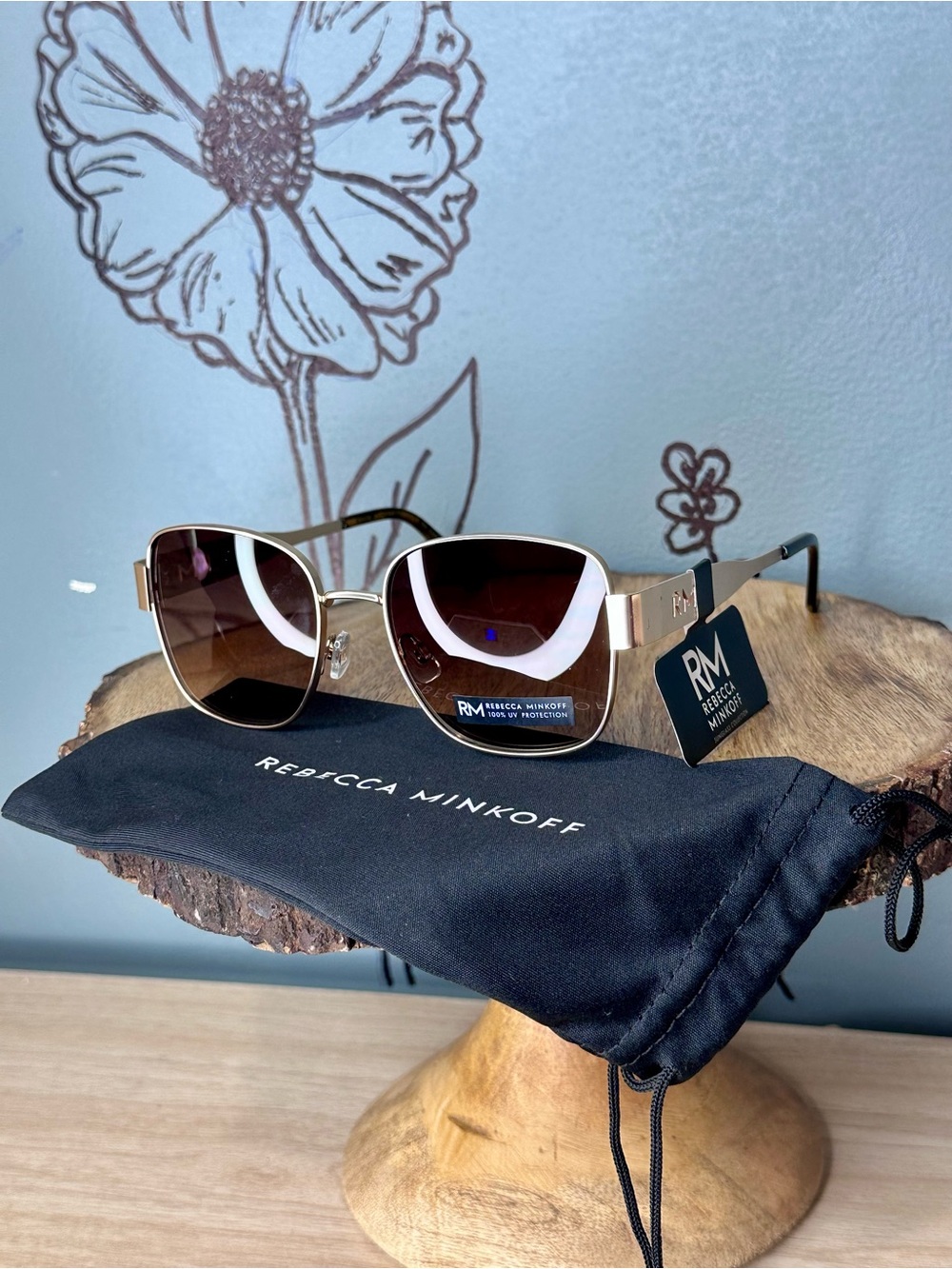 Rebecca Minkoff Gold Frame Sunglasses with Brown Gradient Lenses and Black Arms